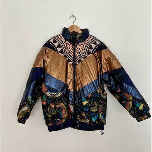 Farm Rio Women's Borogodo Metallic Reversible Puffer Jacket, NWT. SIZE SMALL